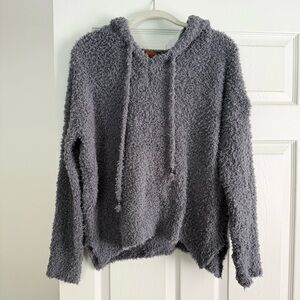 POL Gray Plush Hoodie Sweater with Cozy Sherpa Texture